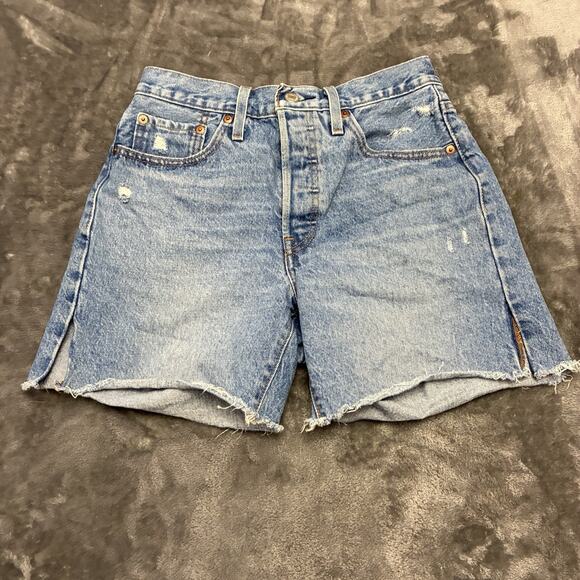 Levi's 501 Jean Shorts Womens Sz.26 Blue Daisy Duke Button Fly Distressed Denim - Picture 1 of 10